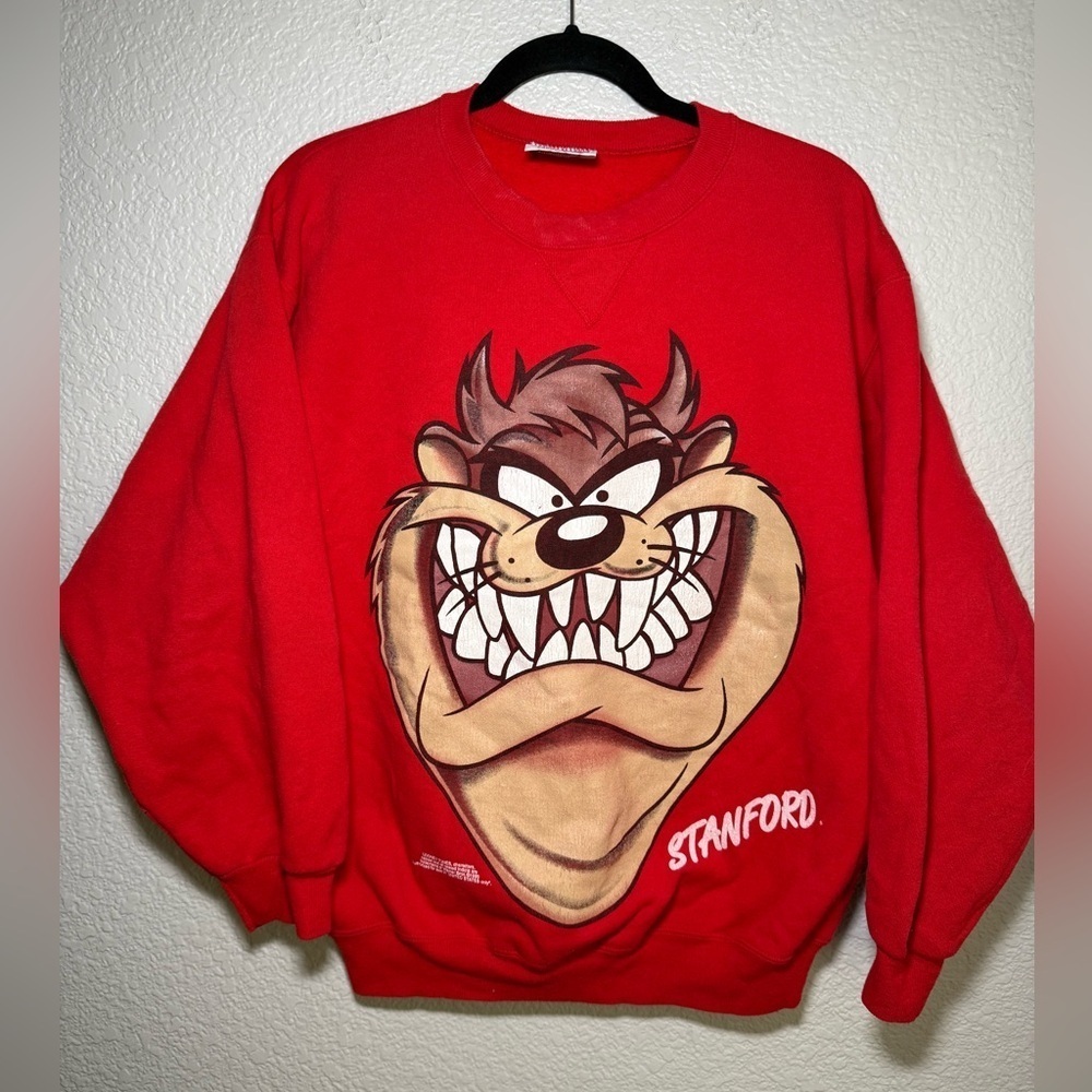 Vintage TAZ X Standford Tasmanian Devil Sweatshirt Looney Tunes 1993 Red